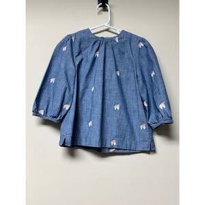 CREWCUTS Chambray Peasant Top Embroidered Unicorns, Sz 8 (Girls)